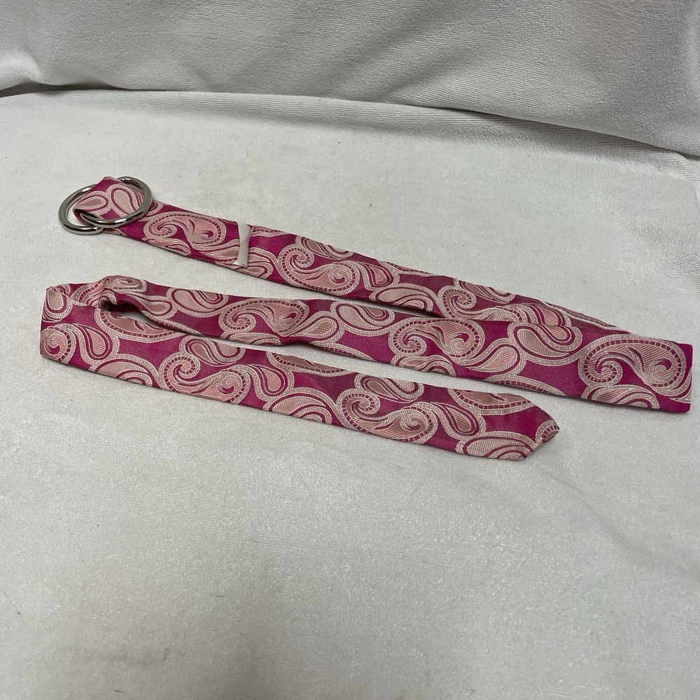 Pink Paisley Silk Ribbon Belt Size M/L Silver D-ring‎ Boho